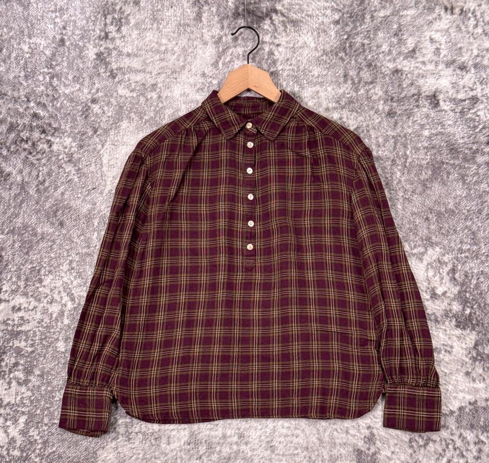 Faherty Top XS Womens Red Wool Blend Flannel Plaid Popover Shirt